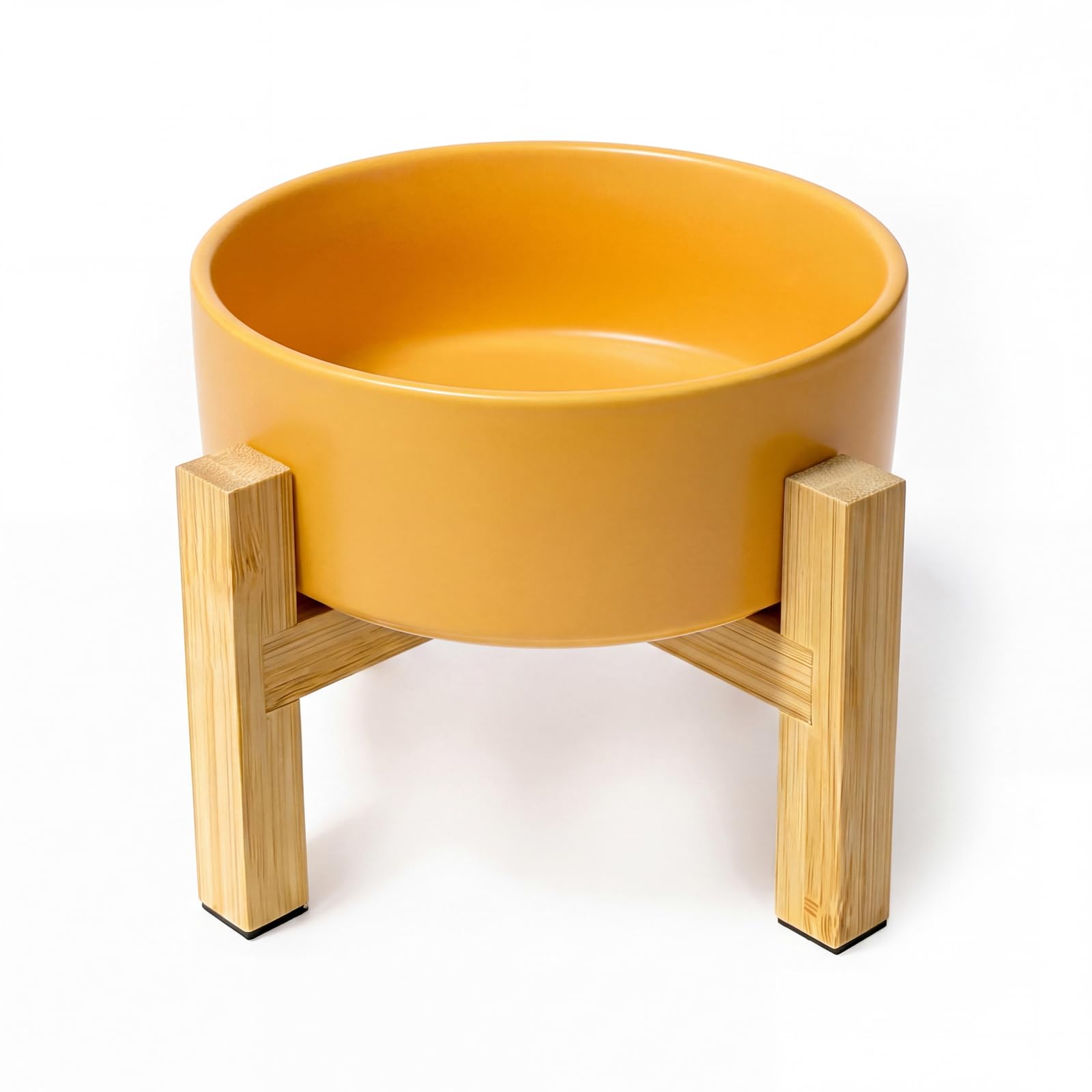 Cuencos elevados de cerámica Amarilla para Gatos, Plato de Comida para Gatos con Soporte, Cuencos elevados para Comida o Agua para Gatos antivómitos, Cuenco para Mascotas con Almohadilla de Goma
