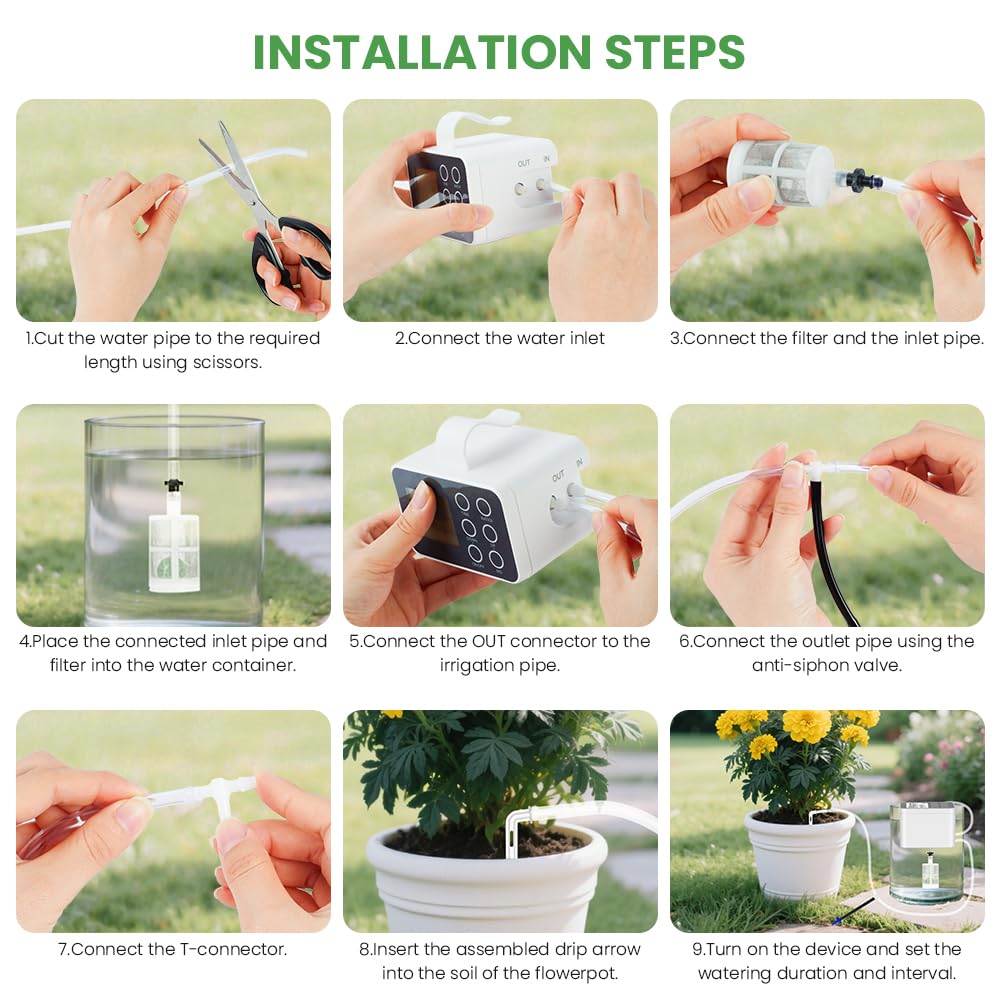 Flintronic Riego Automatico Macetas, Riego por Goteo Automático Recargable para 15 Plantas en Maceta, Sistema de Rie-Go de Interior Rie-Go por Goteo Automati-Co, para Interiores, Jardines y Balcones
