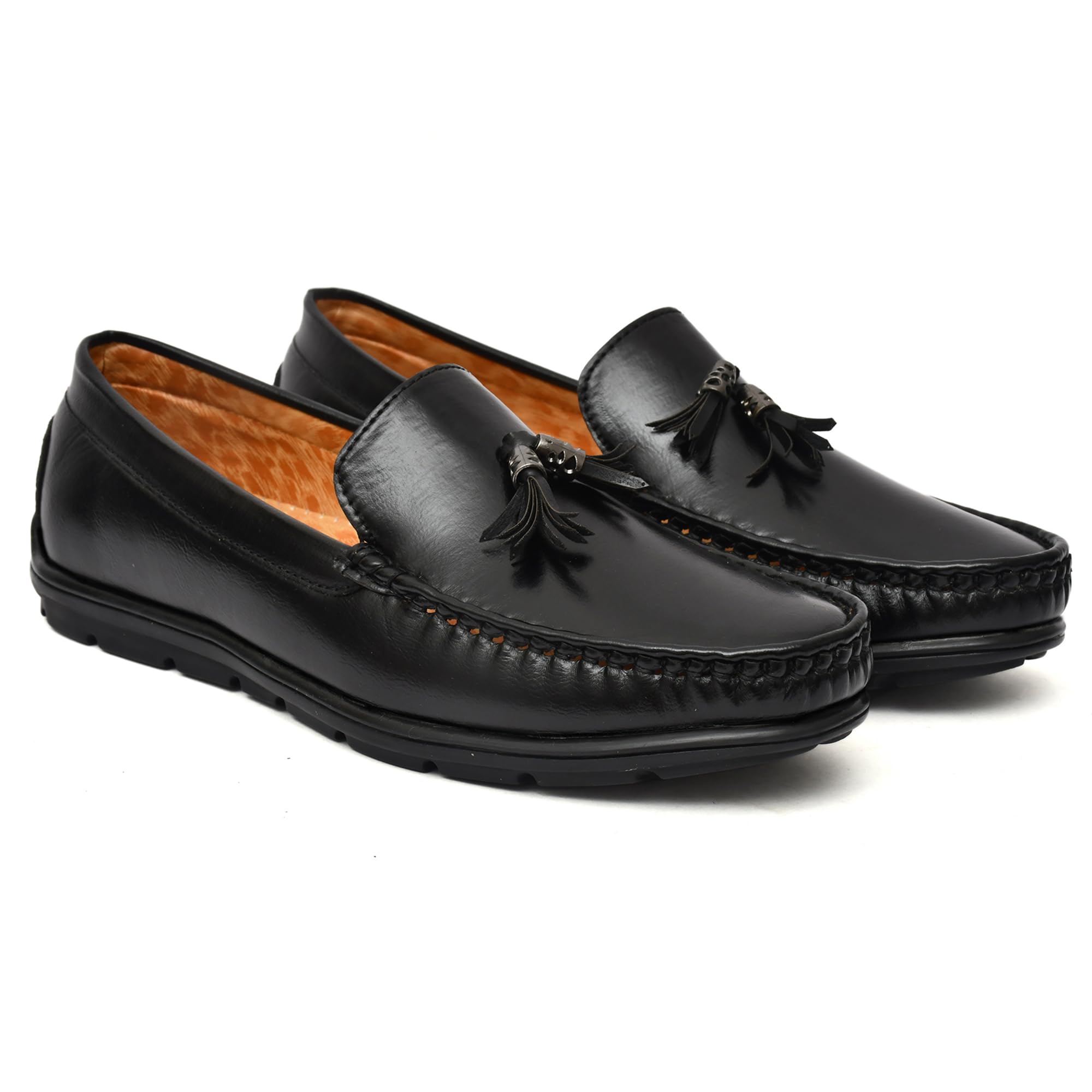 Men’s Textured Leather Loafers – Elegant Slip-On Driving Shoes with Cushioned Insole and Metallic Bit Detail-image-9