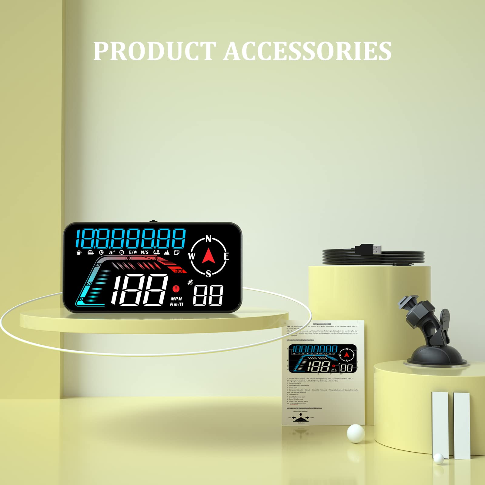 Grande schermo per auto Head up Display, KM/H e MPH, tachimetro GPS, con promemoria della velocità e promemoria della stanchezza alla guida, adatto a tutti i veicoli