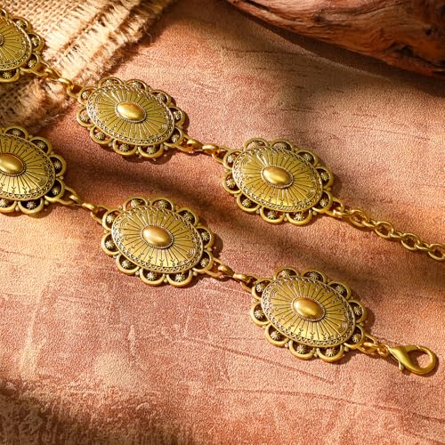 XZQTIVE Women Boho Chain Belts For Dresses Jeans Western Cowgirl Waist Links Belt Adjustable Metal Concho Belt