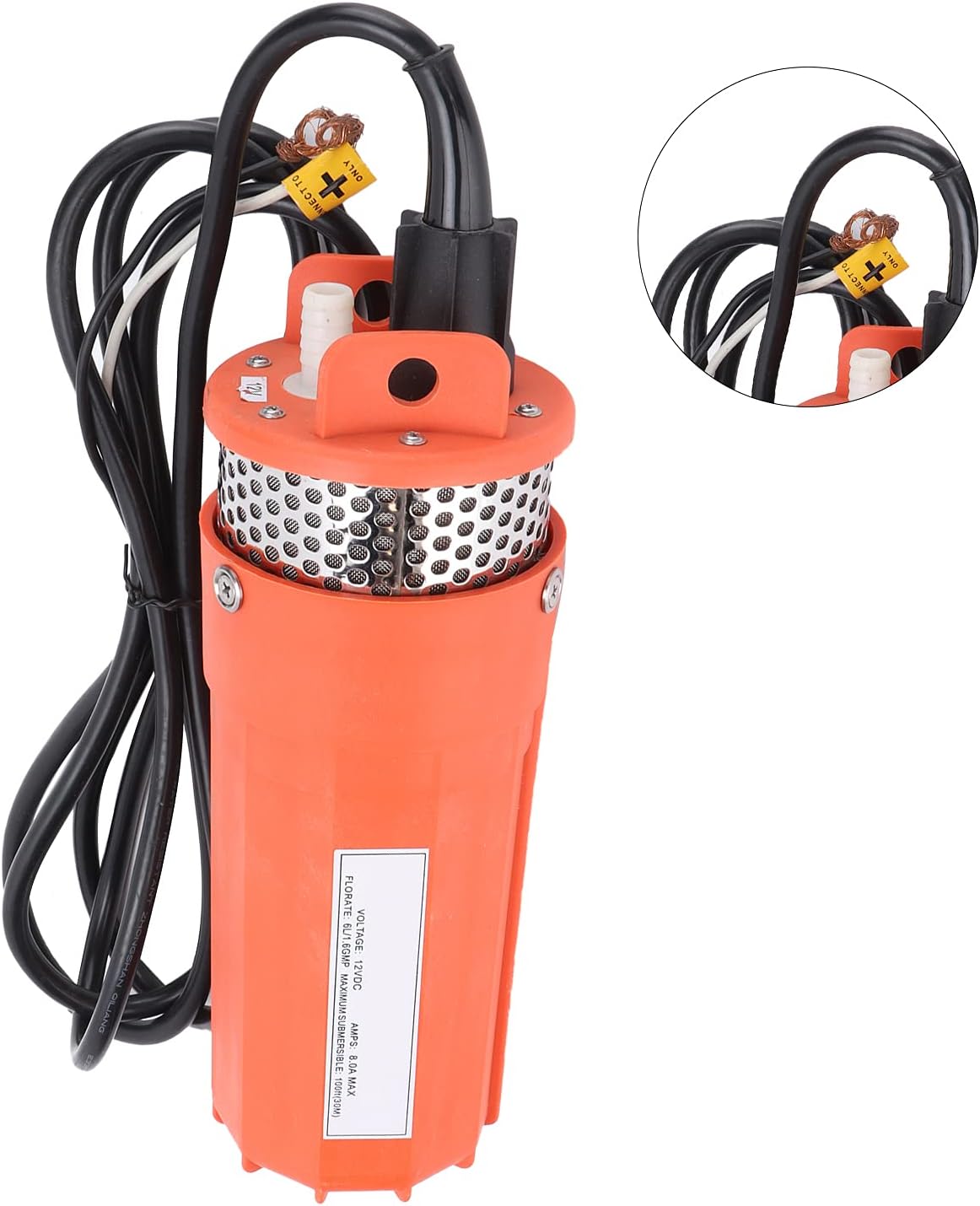Submersible Pump, 12V Solar Powered Automatic Start Stop Stainless Steel Filter Low Noise 7m H Flow 70m Lift Deep Well Pump with Diaphragm for Clean Water Farm Ranch Use