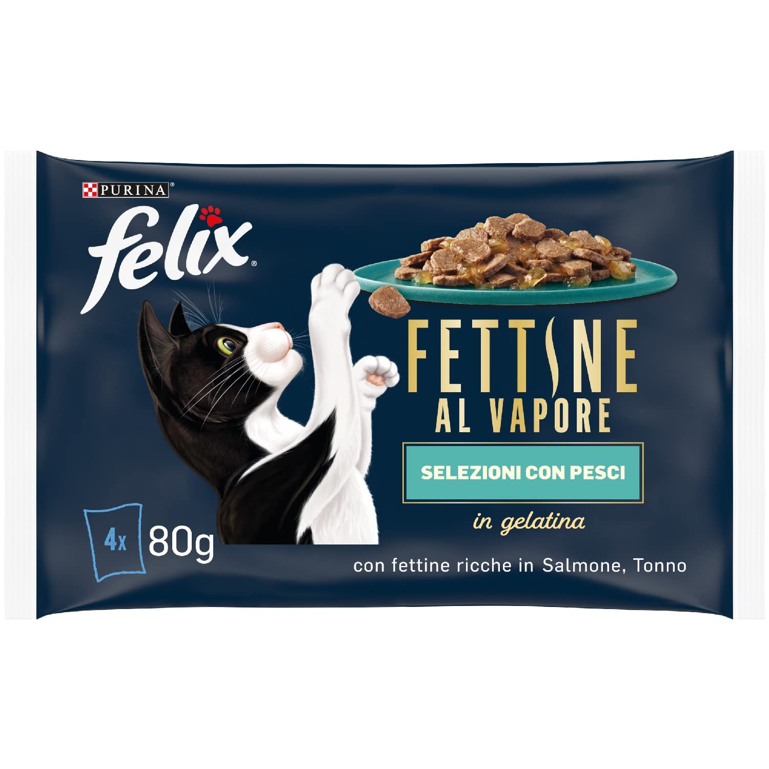 Felix Purina Fettine al Vapore Cibo Umido per Gatti con Salmone e Tonno, 48 buste da 80 g