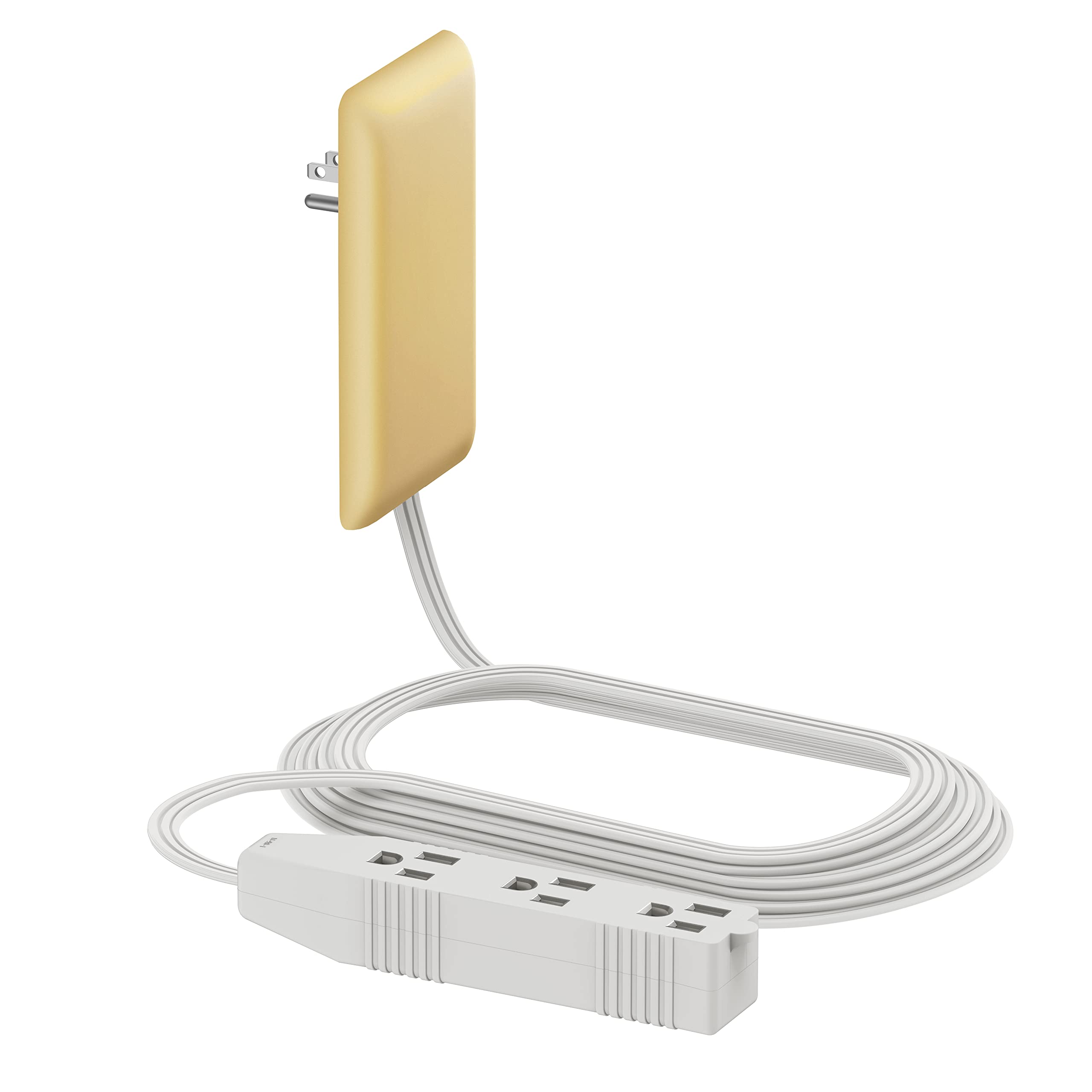 LIDER Flat-Face Outlet Extender with 3 Receptacles, Ultra-Thin Wall Plate Plug with Cord Extender and 3-Outlet Power Strip, 8ft Cord, LWE8-315-GD, ETL-Listed, Gold