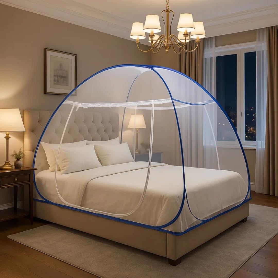 Everyday Vault Mosquito Net for King Size Bed | Machhardani for King Size Bed | (6.5 Feet X 6.5 Feet) Tent Type, Foldable, Corrosion Resistant-Parent (King Bed, Blue)