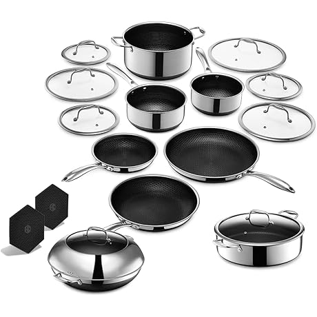 HexClad 18-Piece Hybrid Stainless Steel Cookware Set