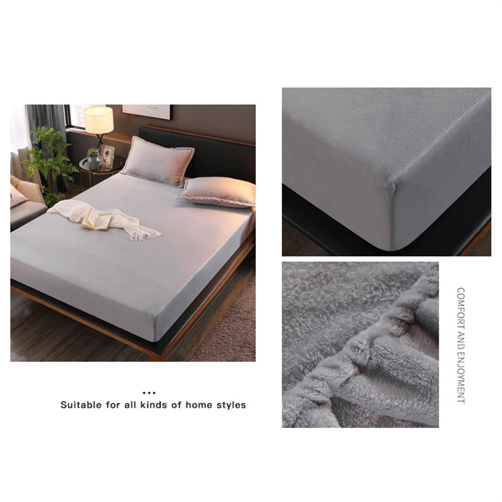 Sábana Bajera Ajustable de Franela 120 x 200 cm Suave Microfibra a Prueba de Polvo Elástica Lavable a Máquina para Colchón 28 cm de Altura, Gris Claro