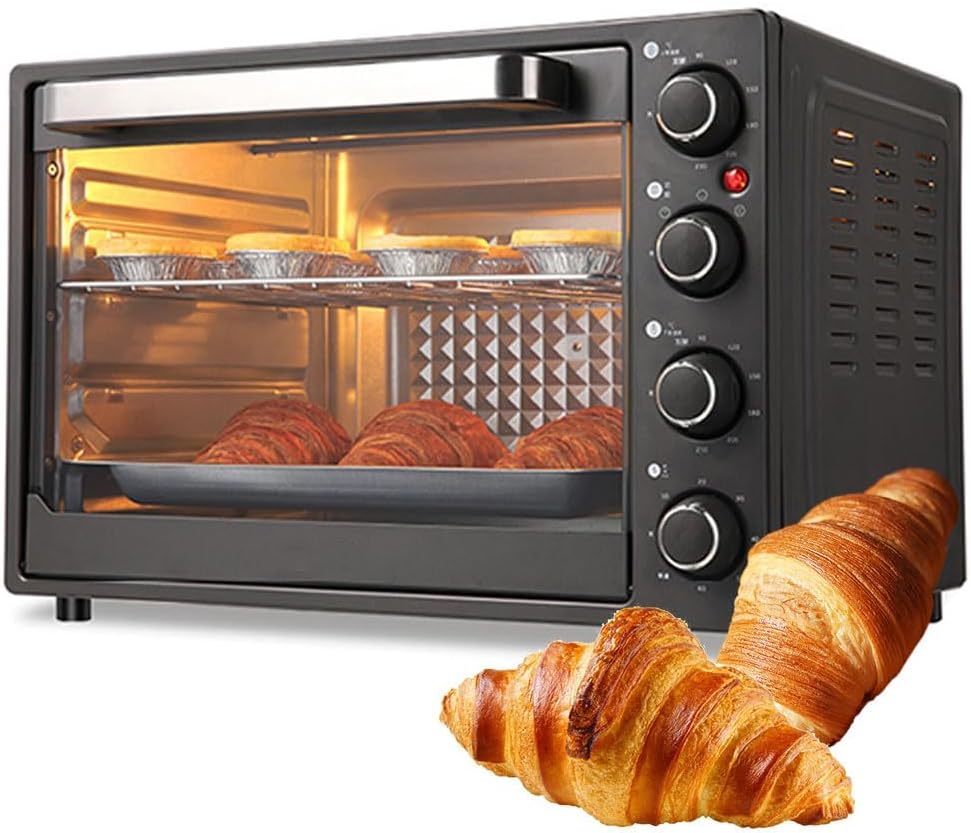 Commercial Pizza Oven - 1500W Electric Countertop Oven with Precise 90-230°C Temperature Control & 60 Min Timer, 4-in-1 Toaster/Bake/Broiler for Restaurant and Home Use
