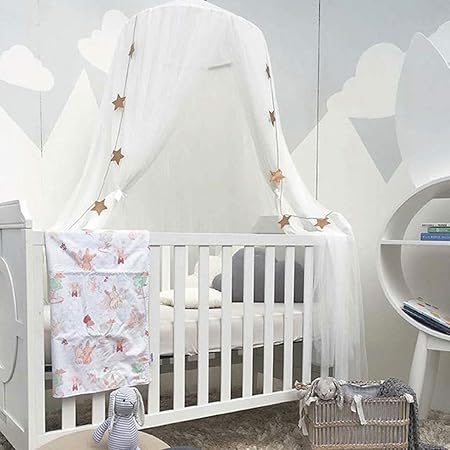 Bed Canopy for Girls - Princess Bed Canopy Mosquito Net Nursery Play Room Decor Dome Premium Yarn Netting Curtains Baby Game Dream Castle, White