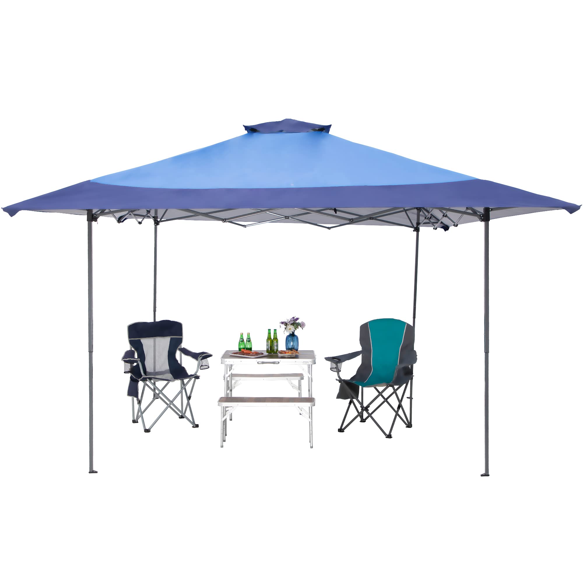 PHI VILLA Pop-Up Canopy Tent 13x13 Instant Shelter Outdoor Canopy with Wheeled Bag, Blue