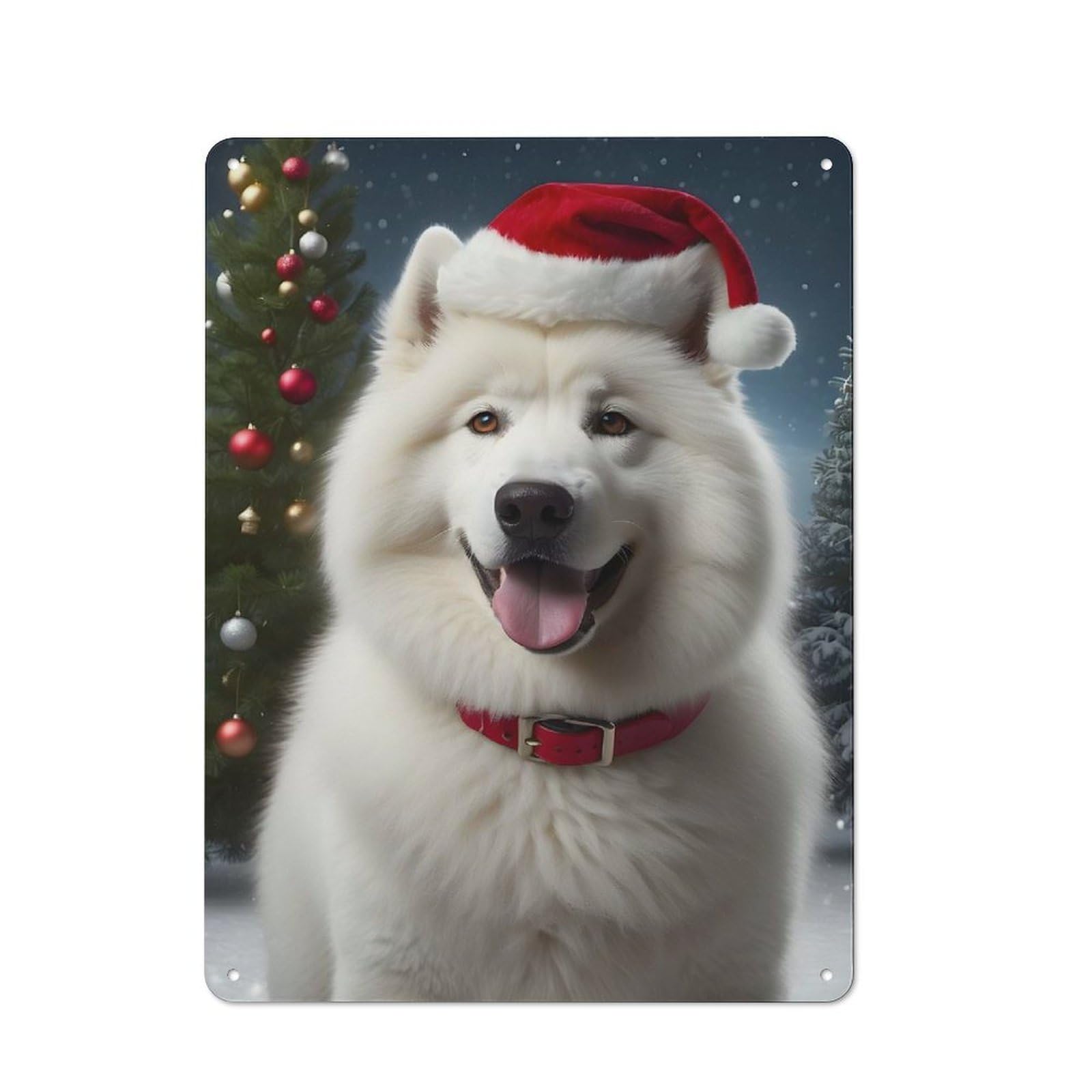 Junmoney Samoyed Dog Xmas Country Metal Wall Decor 40X30cm, Country Metal Sign For Kitchen, Cottage, Porch Or Garden Room