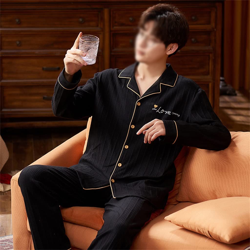 GENERIC Pajamas Men Long Sleeve Sleepwear Men Black Nightwear Homewear  Pijamas Hombres Pyjama (Color Black, Size XL code)