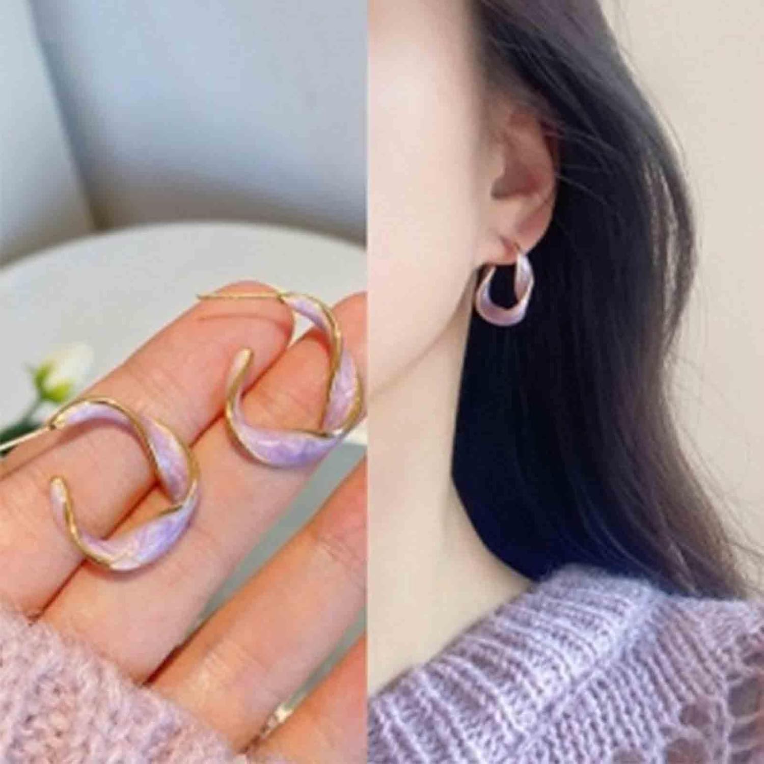 Vintage Acrylic Purple Circle Hoop Earrings Twist Hoop Dangle Earring Enamel Circle Earring Candy Color Round Earrings Jewelry for Women - Image 2