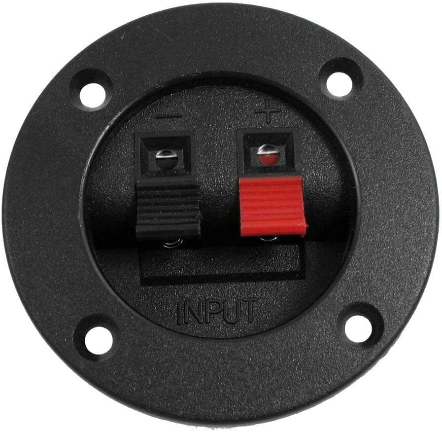 2 Position 2 Pins Round Spring Clip Speaker Terminal Block 1 Row Vertical Audio Amplifier PCB Mount Connector Jointing Clamp (Round Speaker Terminal), (Pack of 5)