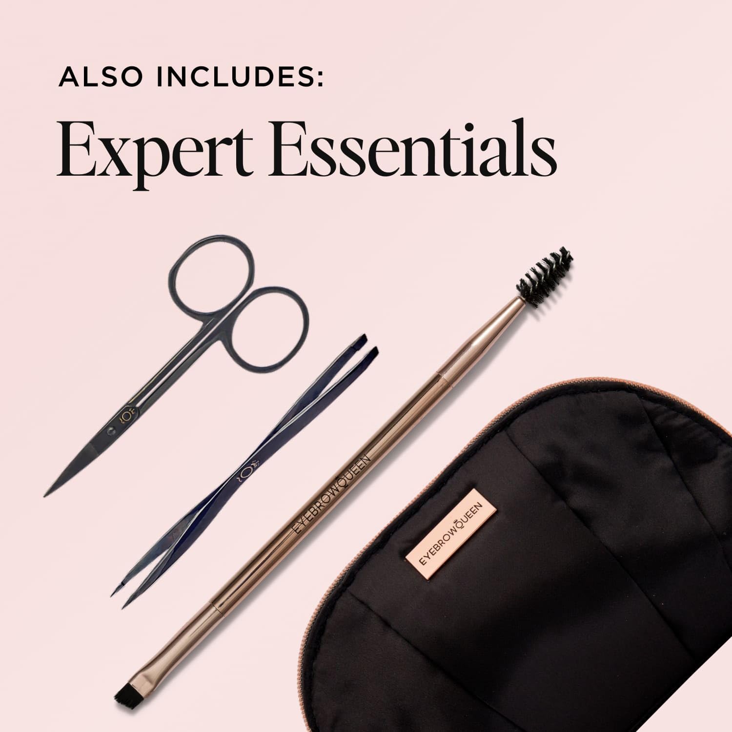 Eyebrowqueen Essential Collection -Eyebrow Kit - Black Brown. (Contains Eyebrow Pencil, Sculpting Gel, Eyebrow Brush, Tweezers, Scissors and Brow Fix Solution).