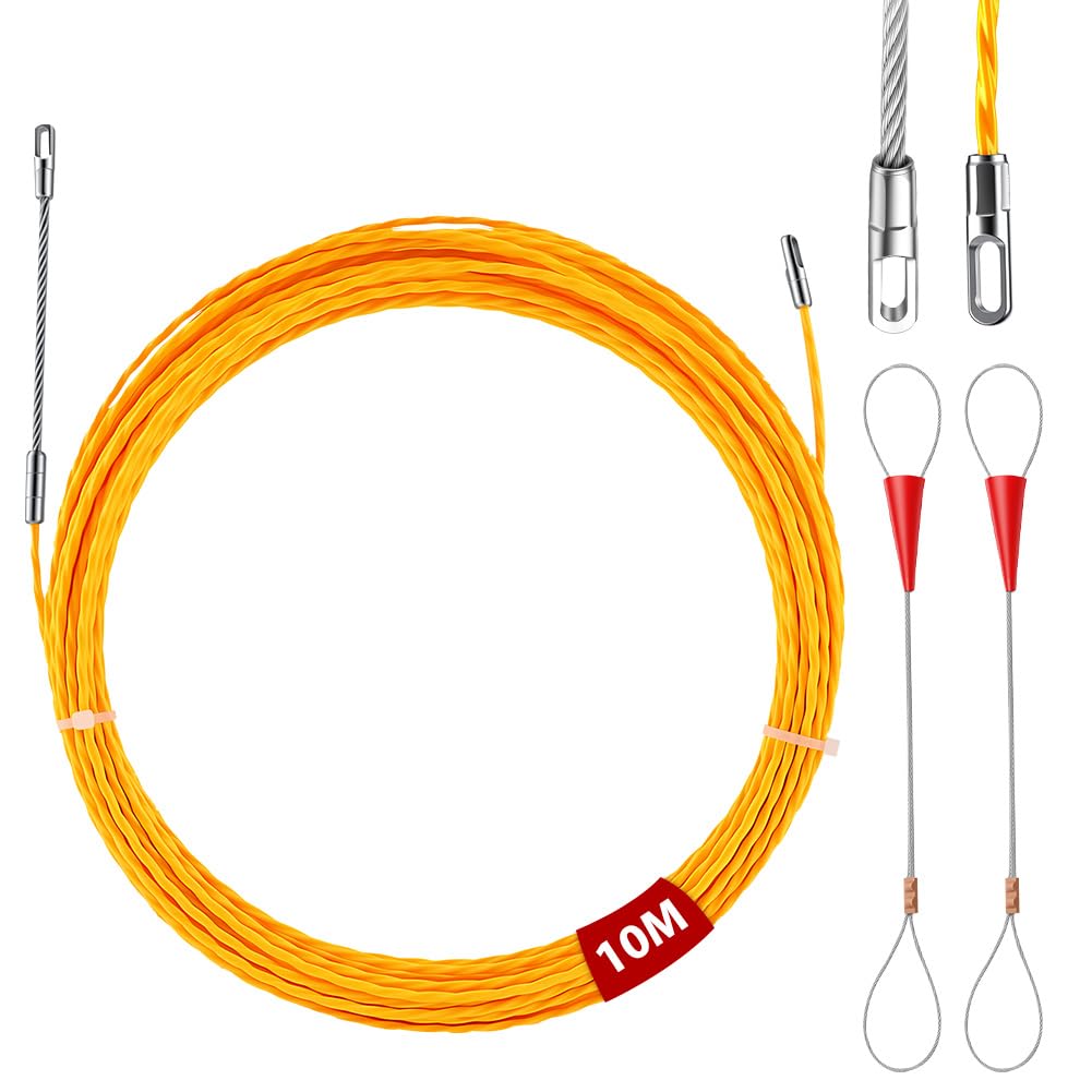 AOOSU Fish Tape 10m, Fish Tape Cable Puller 3.0mm, Cable Pullers for Electrical Cables, Retractable Draw Wire with Pull-Out Aid Plus 2 Guide Springs for Electric Equipment Wiring