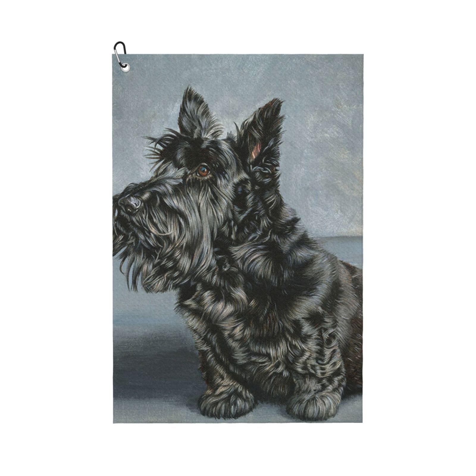 Hnnkloy Cute Black Scottish Terrier Dog Art, 16x24 in Portable Waffle Golf Towels with Carabiner Clip for Golf Bag