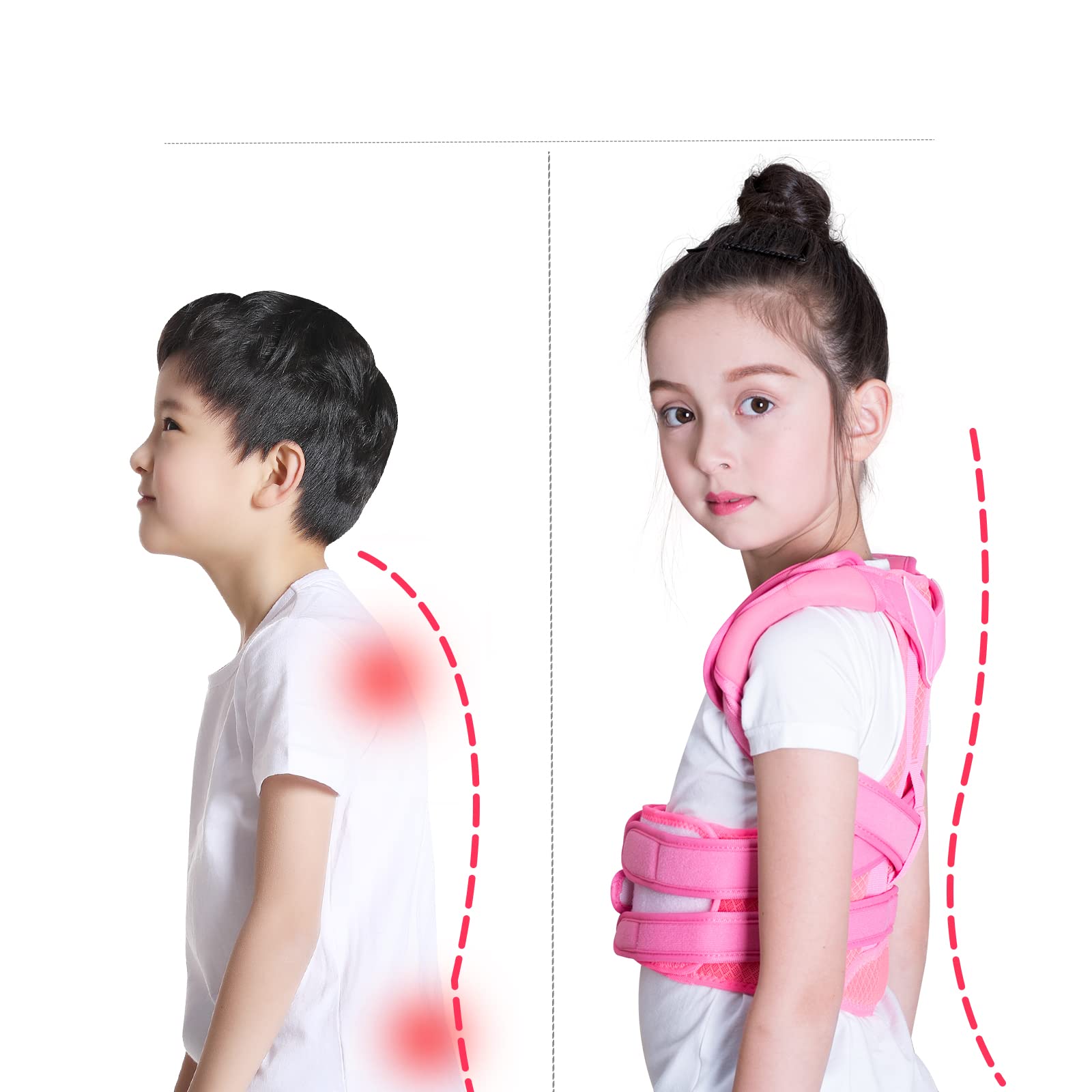 JLK-ZHOU Posture Corrector for Teens Back Adjustable Corrective Prevent Teenager Humpback Upper Back Shoulder Lumbar Waist Supporting Belt for teenagers Bone Injury Correction (Pink, Medium)