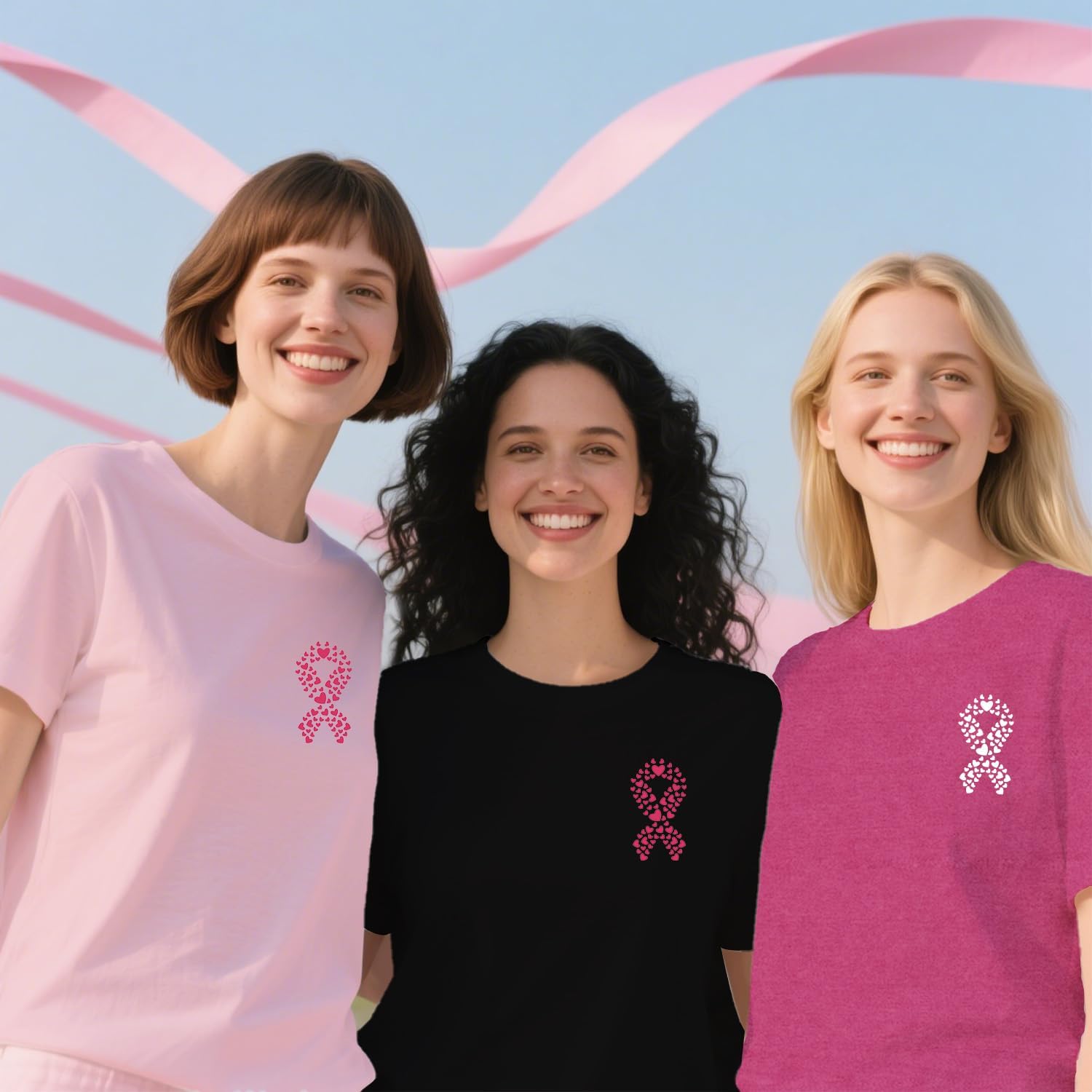 Pink Ribbon Heart Shirt for Women Breast Cancer Survivor T-Shirts Womens Breast Cancer Shirts - Image 5