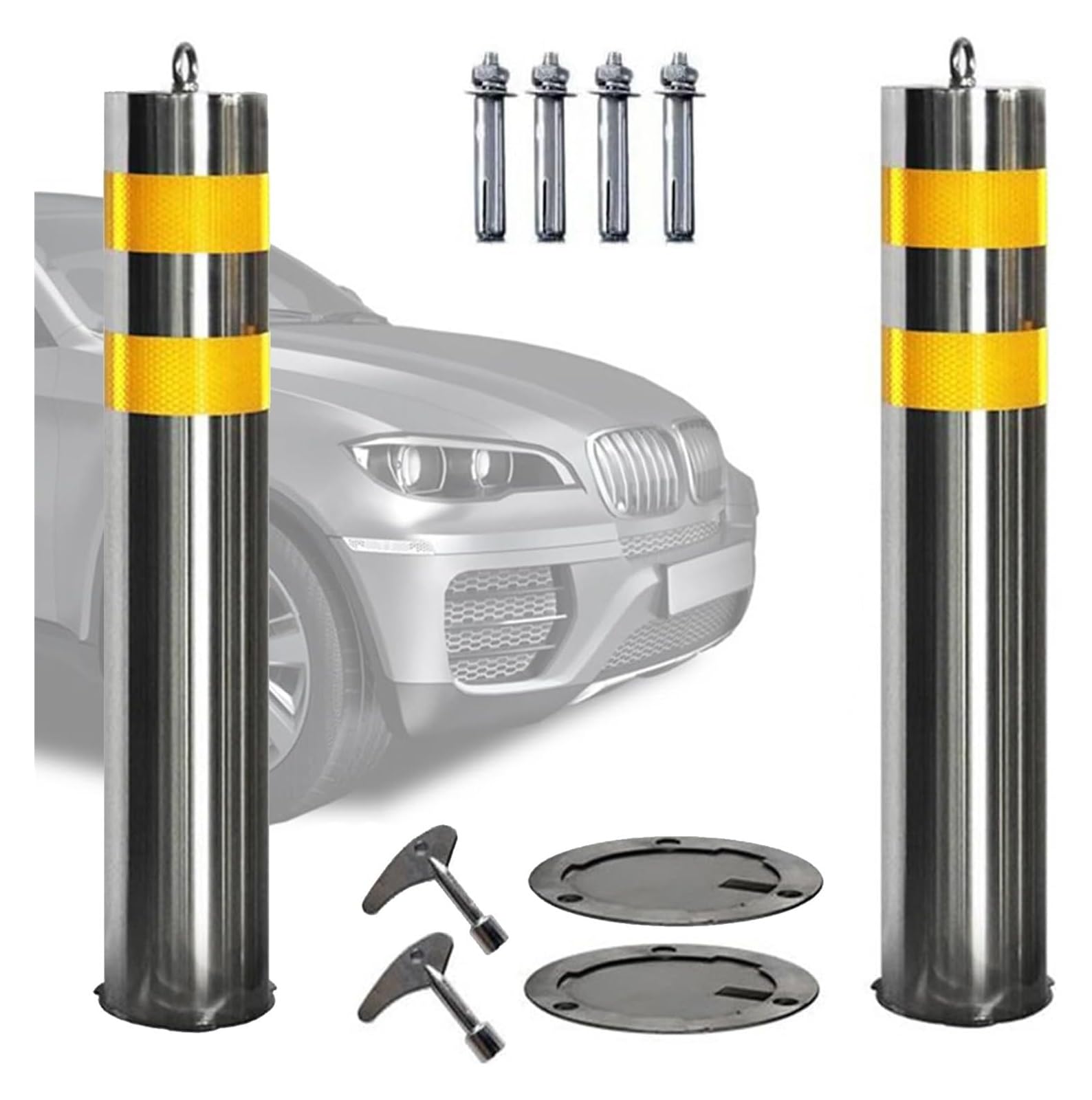 CWCQGH Safety Bollard Parking Barrier Pole With Screws & Lock, Reflective Caution Pipe Space Blocker (W X H 11.4 x 50cm (4 1/2 x 19 3/4in))