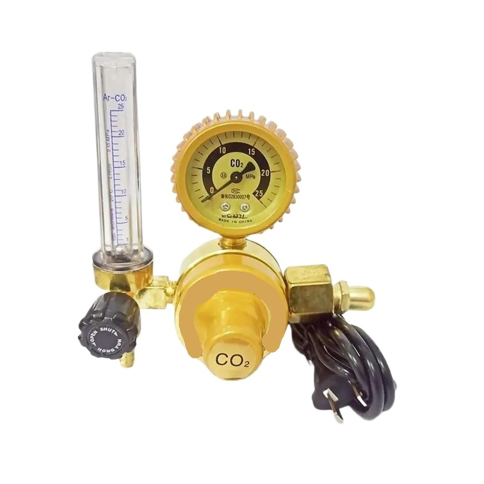 Vmvud 110V Electrical Heated Carbon Dioxide Meter Pressure Reducer, 36V 220V, Co2 Pressure Regulator Valve Flow Meter Gauge(110V)