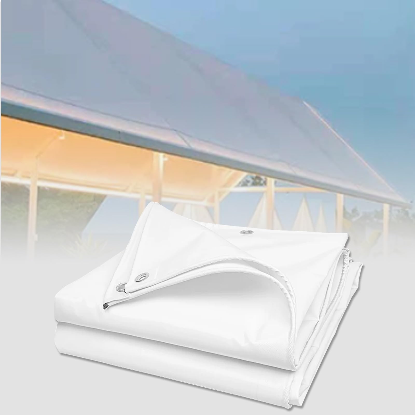 White Tarpaulin, Large, Heavy-duty Waterproof Tarpaulin, Reinforced Edges, Tear-resistant, Suitable For Covering Garden Plants,camping,patios,courtyards,gazebos(3x6m/9.8x19.7ft)