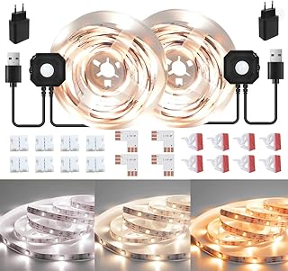 Wefomey LED Strip mit Bewegungsmelder, 6M Warmweiß Led Streifen Selbstklebend mit Timing Funktion Dimmbar, LED Nachtlicht für Flur, Küche, Schrank, Bett, Schlafzimmer, 2700-6500K