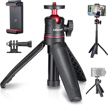 Ulanzi MT-08 Tripod, Smartphone + Smartphone Clip, Camera Tripod, Small, Selfie Stick, Extendable, 3-Tier, Smartphone Camcorder Tripod, Selfie Stick, Hot Shoe Included, 360  Rotation, Sony/Canon/iphone/Xiaomi Redmi/SHARP/OPPO/GoPro9 8 7/Pocket 3/4/Mirrorless/Digital Camera/Camcorders/Action Cameras Camera compatible
