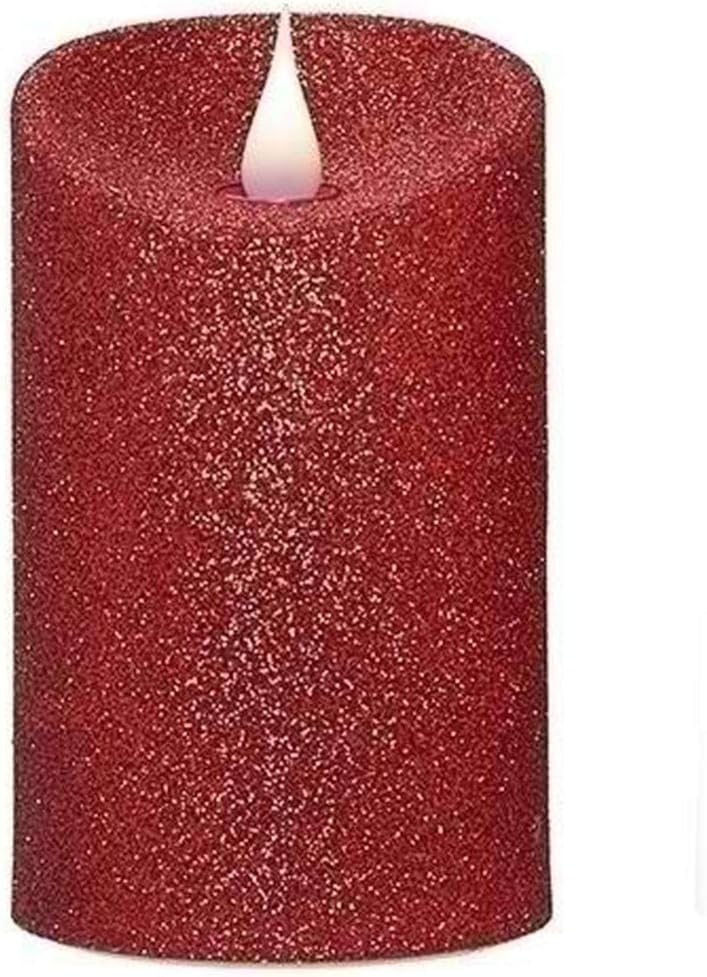 Roman 140020 LED Glitter Flameless Pillar Candle, 5-inch Height, Red