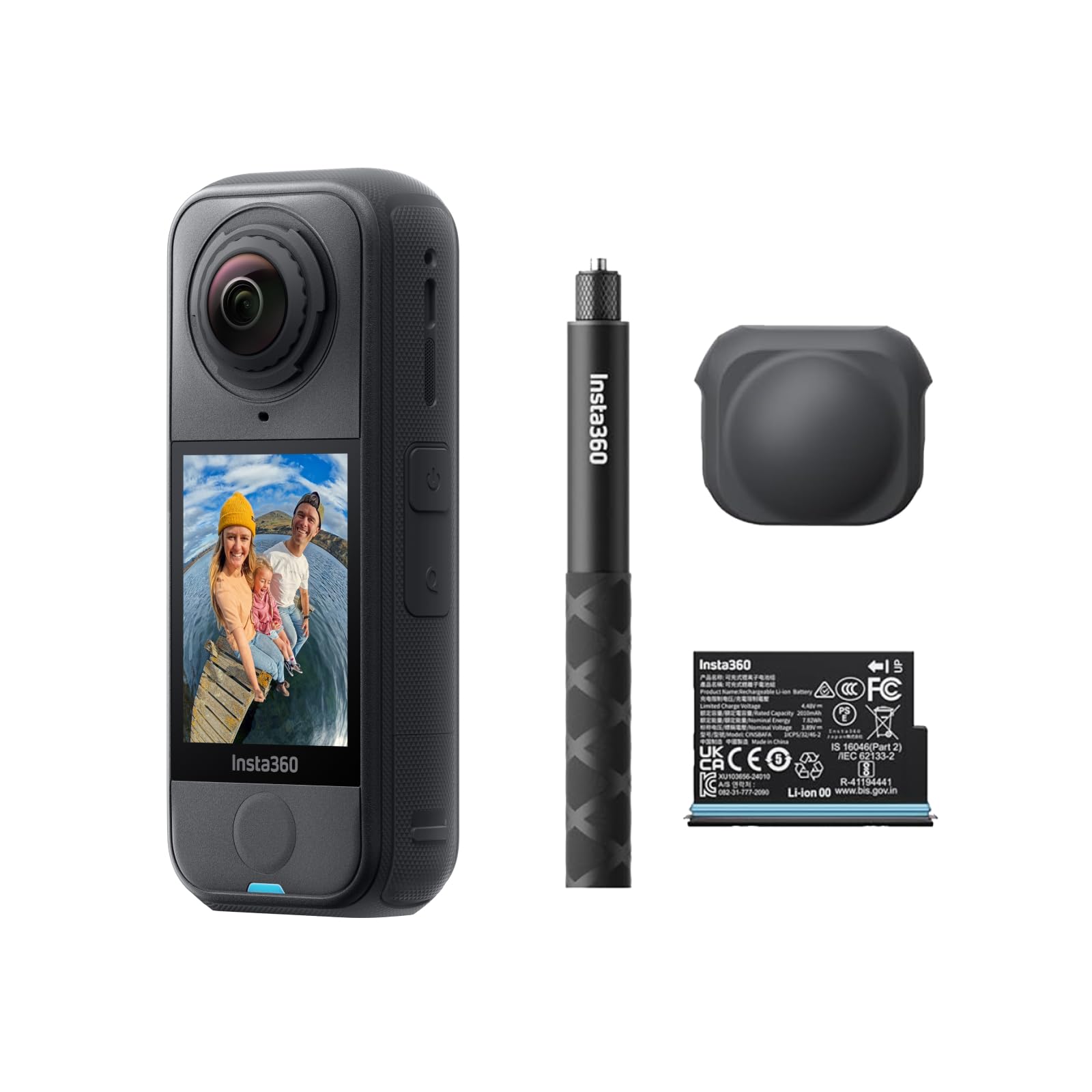 Insta360 X4 Air, Videocamera 8K 360 leggera 165g, Selfie stick Invisibile, lenti sostituibili, cover antivento integrata, prima registri poi inquadri, Pack Starter