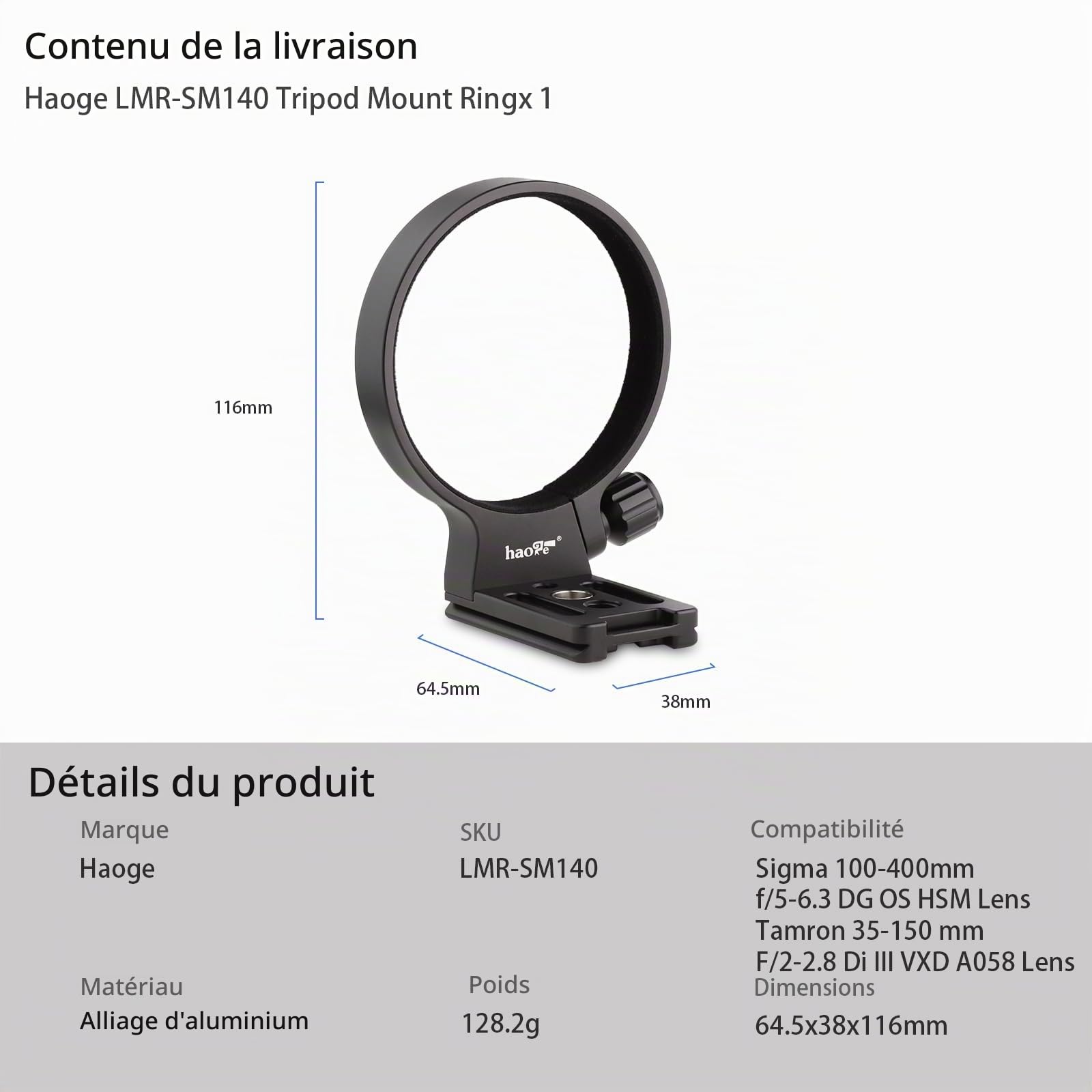 Haoge LMR-SM140-N Bague de fixation trépied pour objectif Tamron 35-150mm F/2-2.8 Di III VXD A058 pour Sony E-Mount et Sigma 100-400mm f/5-6.3 DG OS HSM Objectif pour monture Canon EF et monture Nikon
