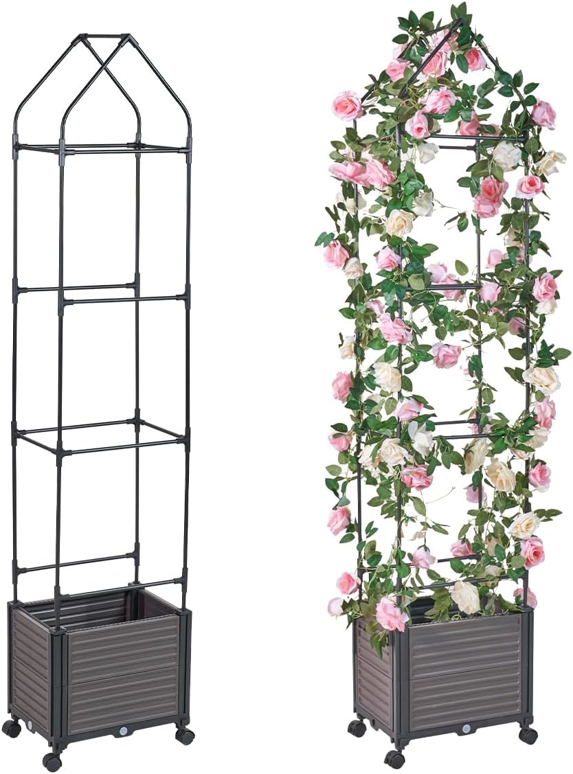 Outmax Raised Garden Bed Planter Box with Trellis 75inch