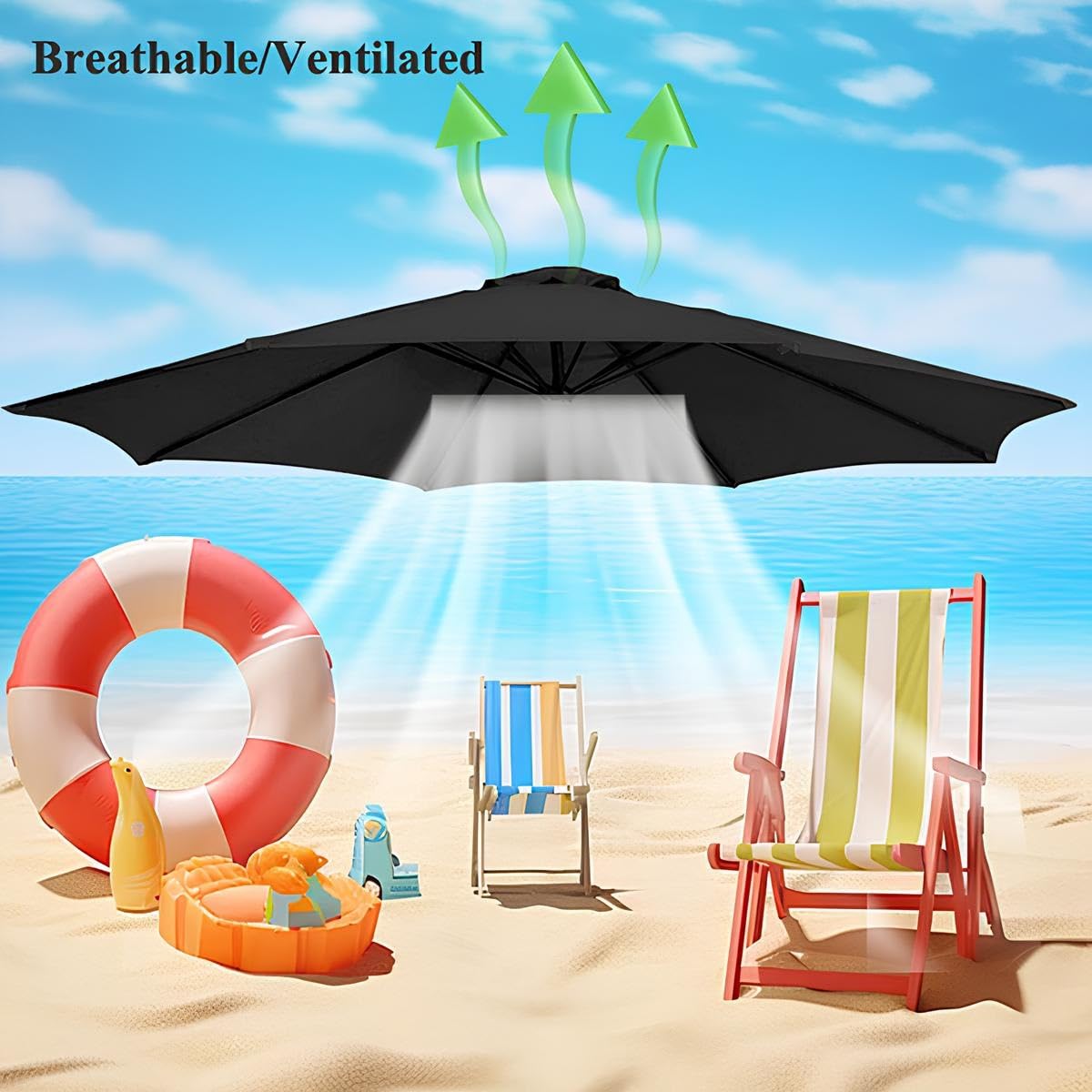 PQPQLI Ersatztuch Für Sonnenschirm, 8 Rippen 3m (10ft) – Wasserdicht, UV50+ Schutz, Farbe Blau