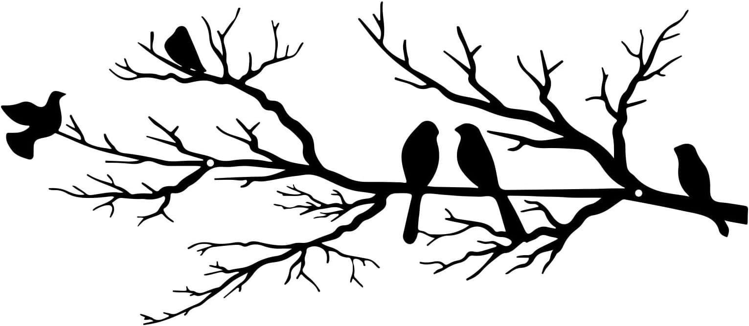 ESTART Metal Birds Wall Art, Metal Vivid Birds on Branch Silhouette Wall Decor Black Leaves with Bird Outdoor Hanging Wall Sculpture for Home Balcony Garden (Black, Small)