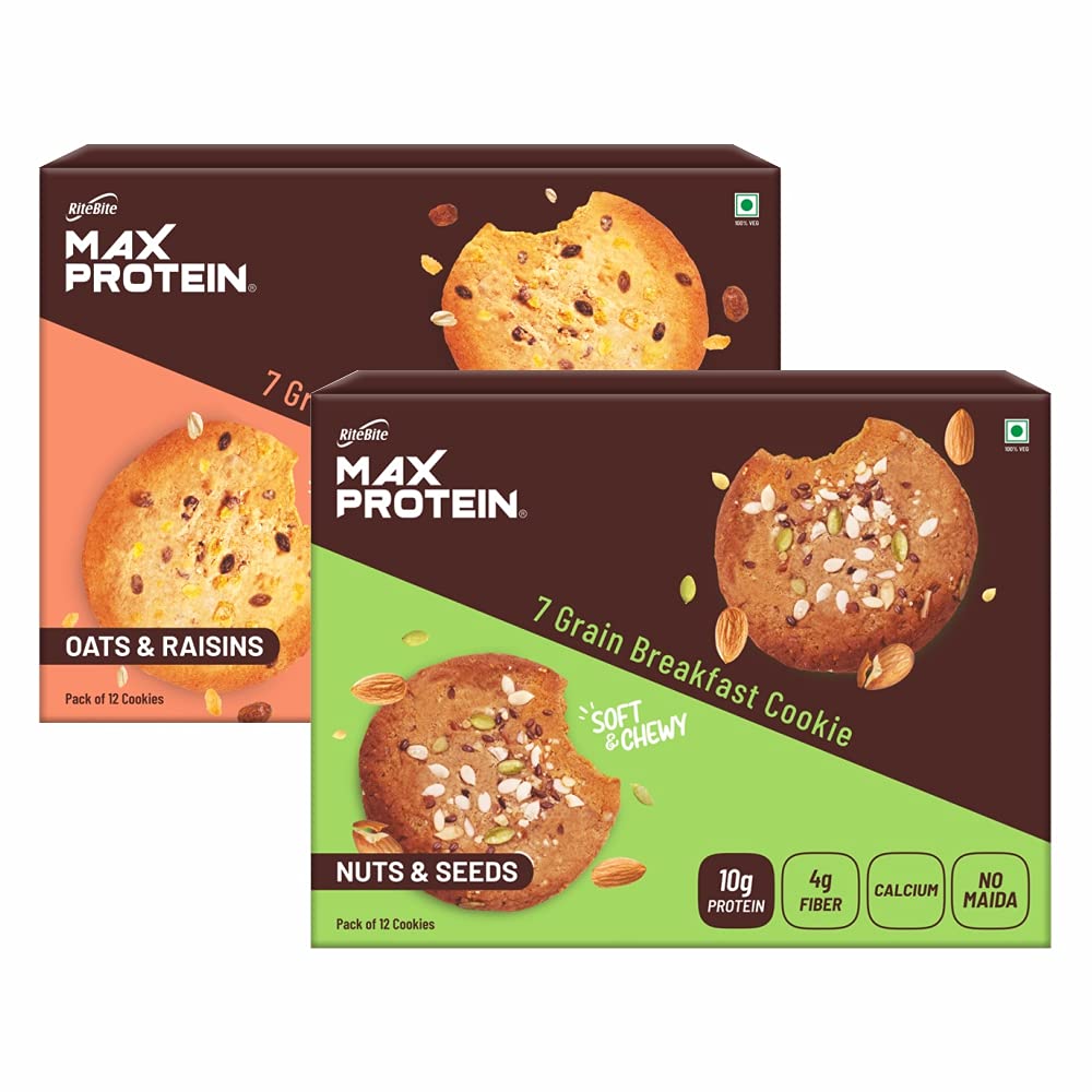 See full amazon price history chart for RiteBite Max Protein 7 Grain Breakfast Cookies - Nuts & Seeds 660 g - Pack of 12 ( 55g x 12 ) + Oats & Raisins 660 g - Pack of 12 ( 55g x 12 ) Combo . Protein | Fiber | Calcium | No Maida | GMO Free | No Preservatives RiteBite Max Protein 7 Grain Breakfast Cookies - Nuts & Seeds 660 g - Pack of 12 ( 55g x 12 ) + Oats & Raisins 660 g - Pack of 12 ( 55g x 12 ) Combo . Protein | Fiber | Calcium | No Maida | GMO Free | No Preservatives (B099S3P1F9) Amazon Price History, Amazon Price Tracker