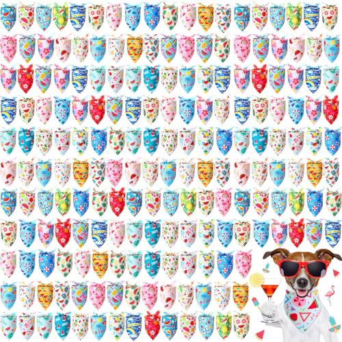 Preboun 200 Pcs Summer Prints Dog Bandanas Bulk Hawaiian Bandanas for Dogs Colorful Triangle Kerchief Bibs Scarf Set for Pet Costume Photo Props Accessories Pet Shops Adoption Events 25 Styles