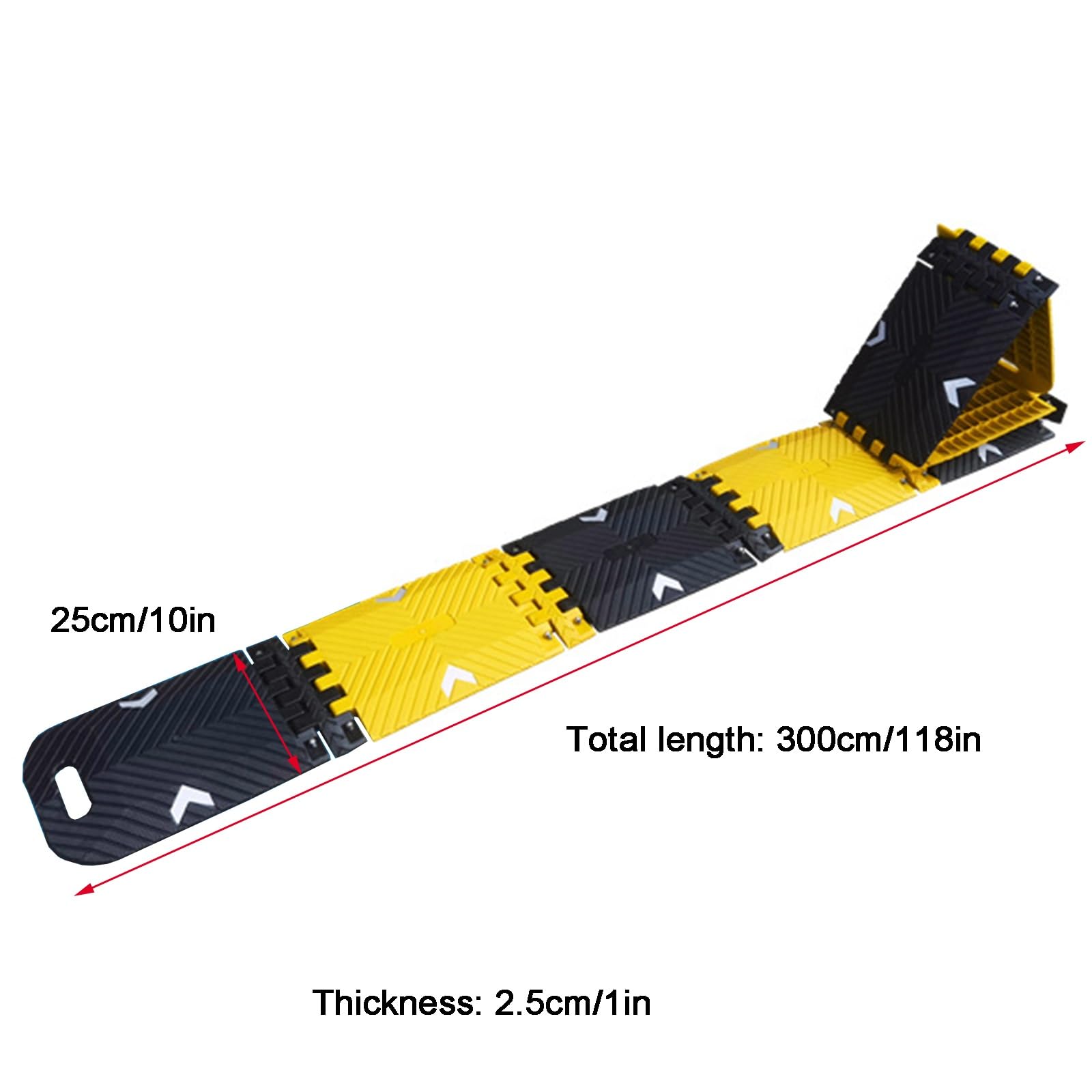 Badenes para Garaje Plegable, Reductor de Velocidad Portátil, 300x25x2,5cm, PU Resistente, Amarillo-negro Reflectante Antideslizante, para Aparcamiento en Garaje
