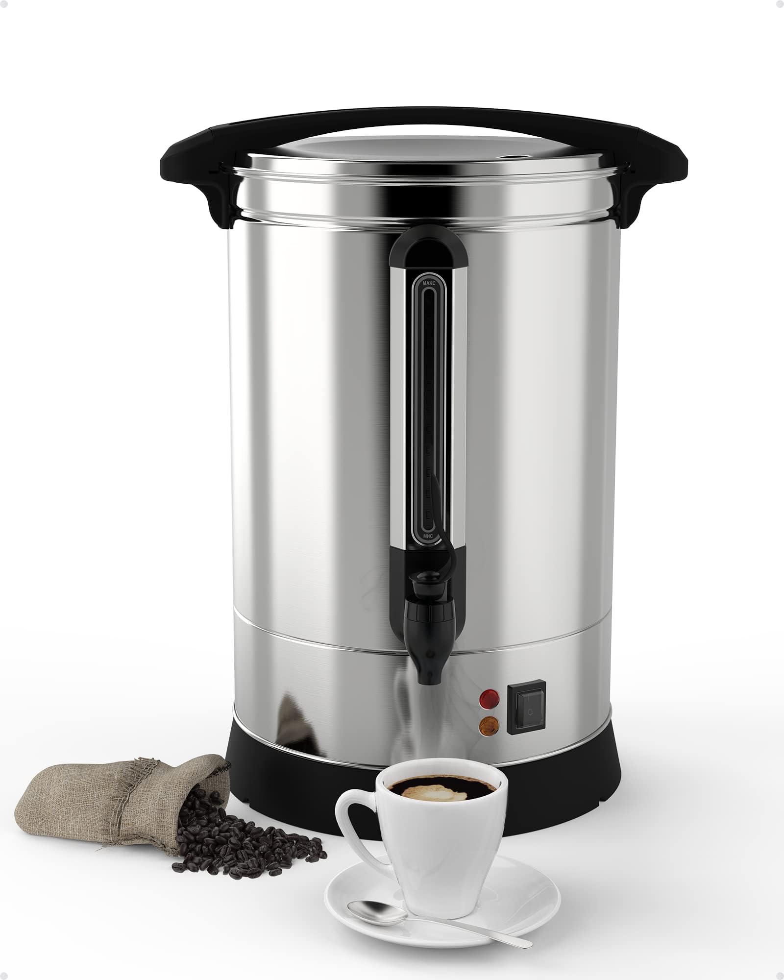 100-Cup Commercial Coffee Urn – 14l Large Stainless Steel Electric Coffee Maker for Churches, Meeting Rooms, Lounges, and Large Gatherings