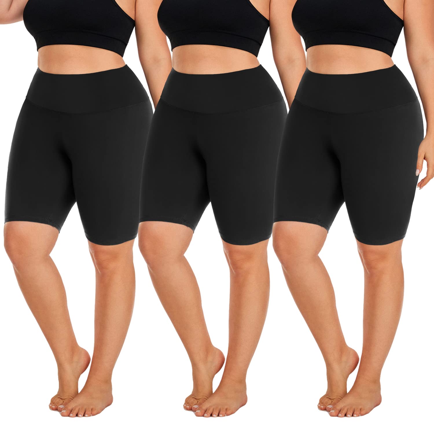 we fleece 3 Pack Plus Size Biker Shorts for Women(1X-4X)-8''High Waisted Non-See Through Workout Super Soft Black Yoga Shorts