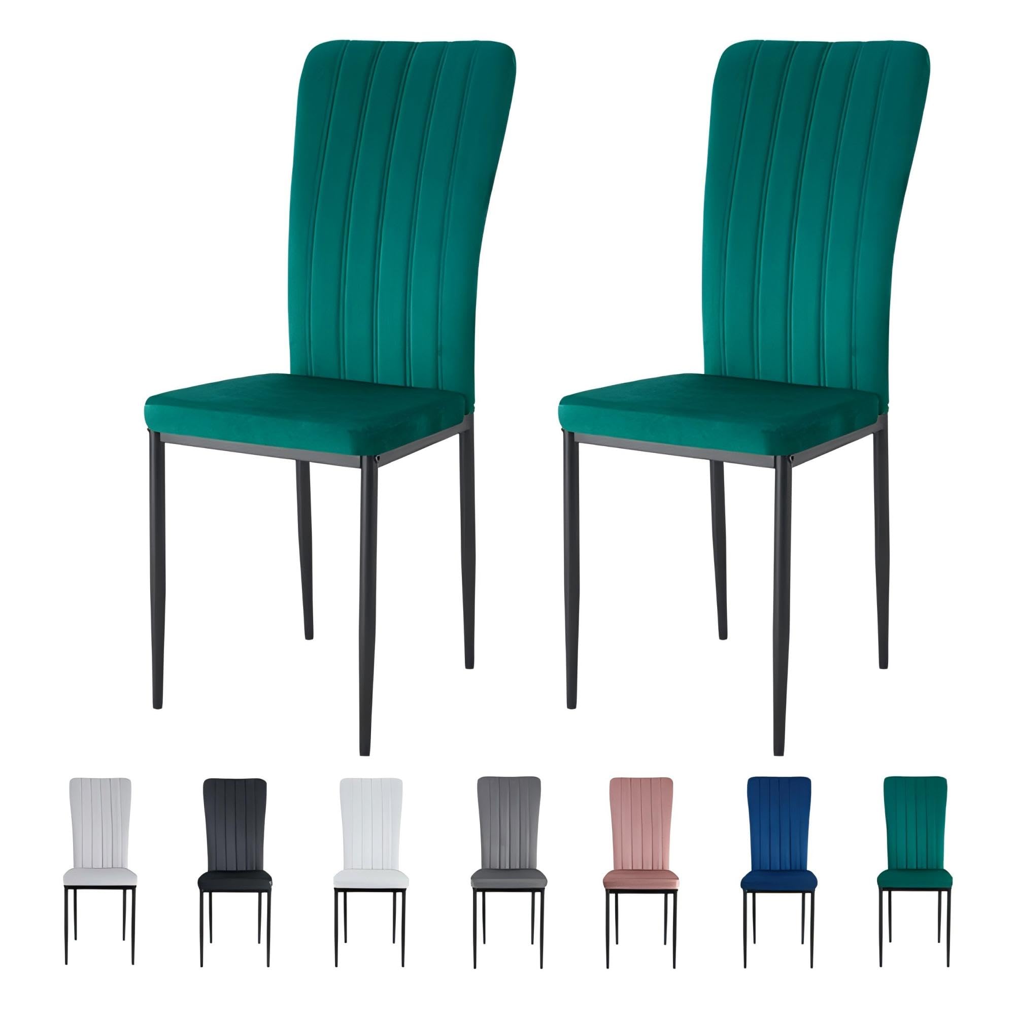 mcc direct Set of 2 Dining Chairs, Velvet High Back Kitchen Chairs with Upholstered Soft Seat and Metal Legs for Home, Office, Dining and Reception - Elle (Green)
