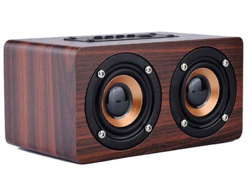 Veemoo Wireless Bluetooth Speaker 10W Wooden Hifi Portable Stereo Speakers 8 Hours Playtime with Mic Support TF Card Handsfree AUX for iPhone iPod iPad Samsung LG HTC Laptop PC MP3