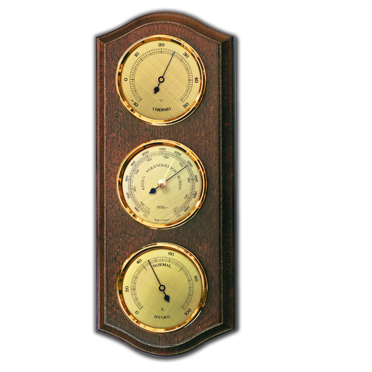 Fischer Wetterstation, Schwarz, 285 x 125 mm, Holz, Walnut Coloured, 330 x 130 mm