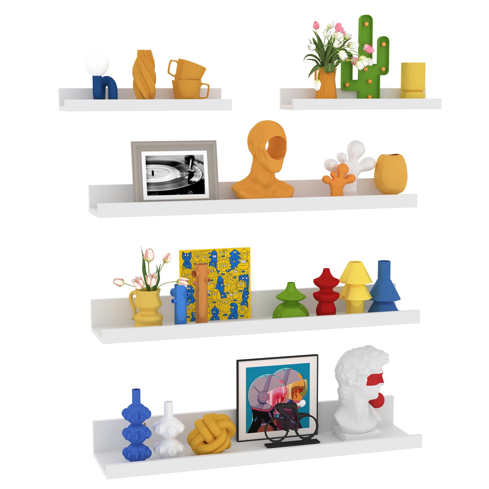 Lyeasw White Floating Shelves for Wall 24 inch, Set of 5 Wall Mounted Shelves with Lip for Bathroom, Living Room, Kitchen