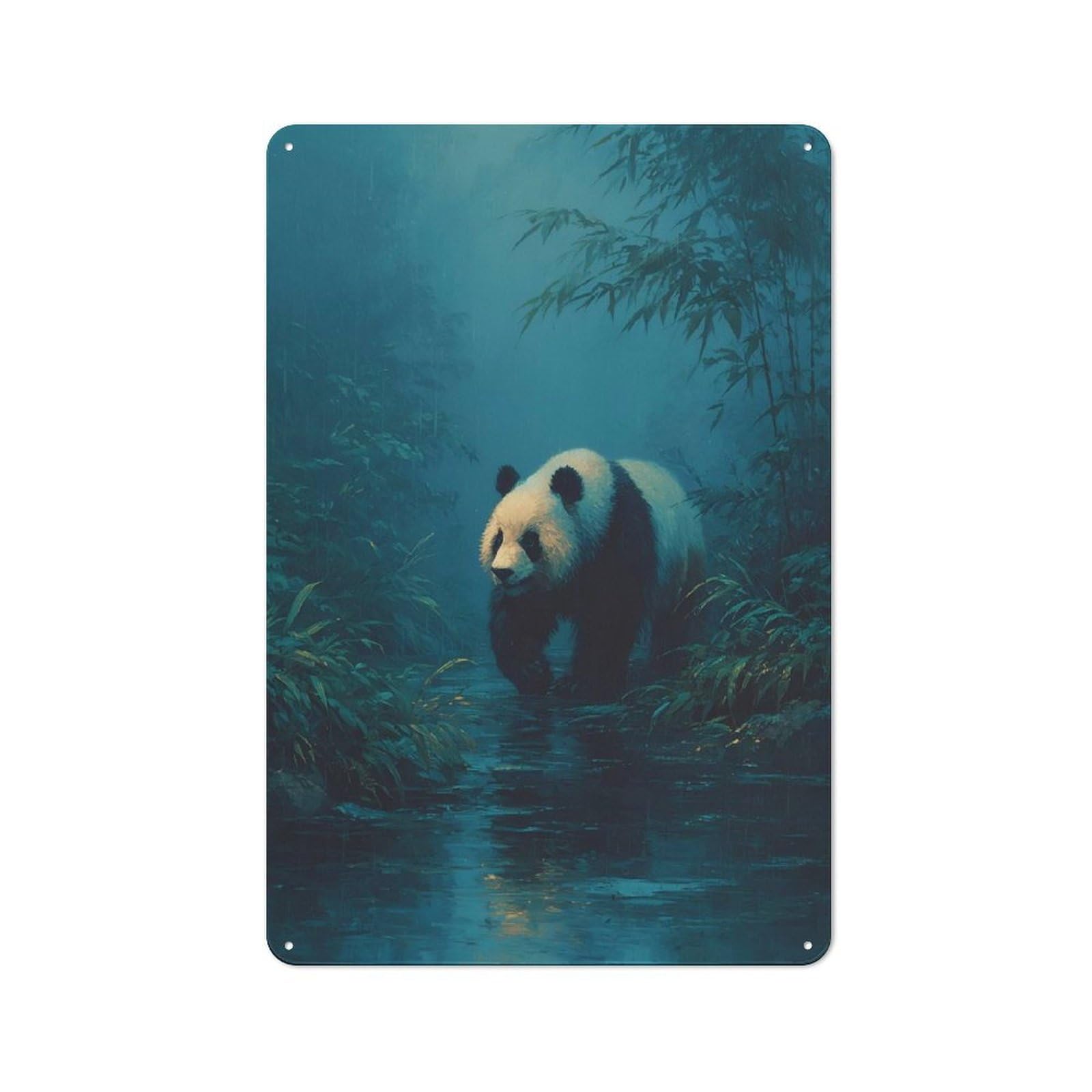 Junmoney Style-10 Vintage Vintage Metal Sign 30X20cm Featuring Panda In A Rainy Bamboo Forest, Restaurant Wall Art For Takeaway, Bar, Kitchen Or Counter Area