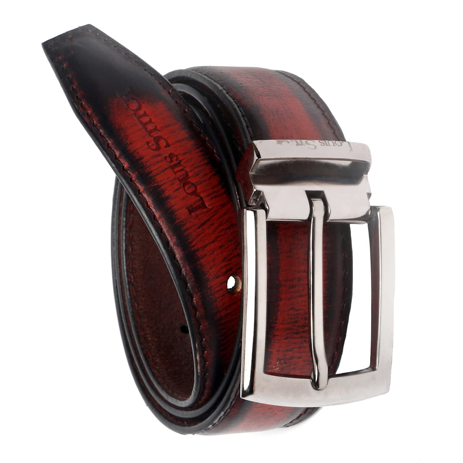 louis stitch Men's Rosewood Red Italian Raw Leather Belt Premium Hand Padded Casual Belts for Men with Gunmetal Buckle 1.5 Inch (38mm) (CAEPRW)-picture-11