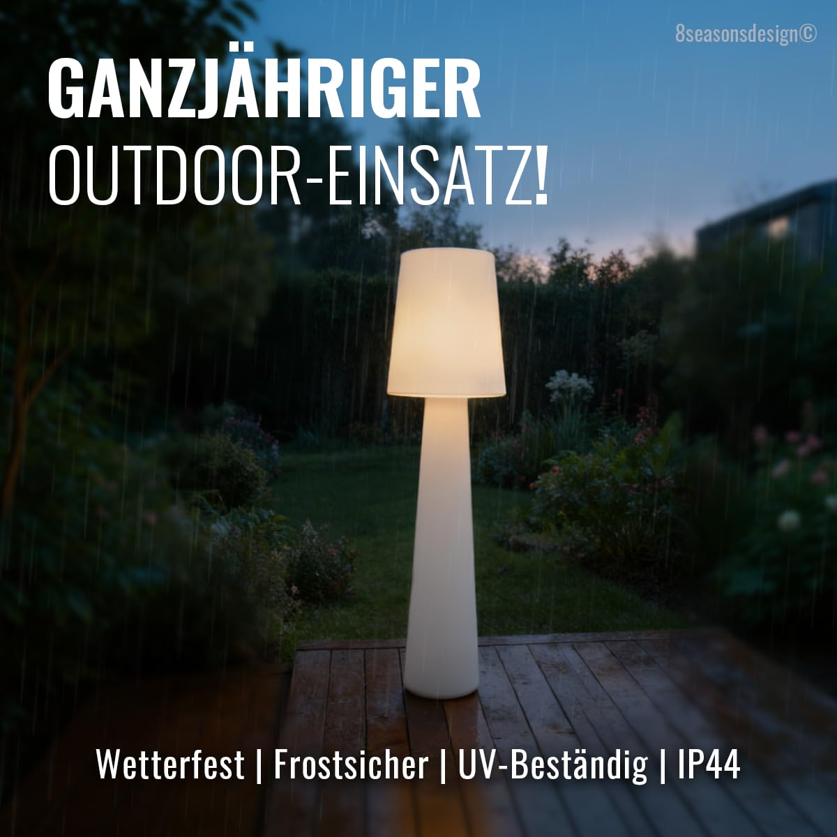 8 seasons design LED Stehlampe No. 1, 160 cm (Weiß), E27, warmweißes Licht – wetterfest – große Stehleuchte für außen (Garten, Terrasse, Balkon) & innen – dekorative Gartenlampe