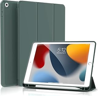 KenKe iPad 10.2 Case for iPad 9th Generation 2021 / iPad 8th Generation 2020 / iPad 7th Gen 2019 with Pencil Holder, Auto Sleep/Wake for Slim Soft Back Smart Cover, iPad 10.2 inch Case, Dark Green