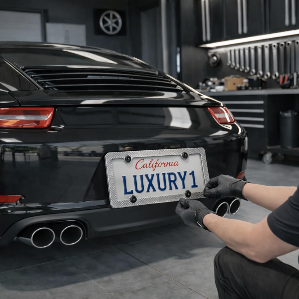 100% Real 3k Twill Weave Carbon Fiber Car License Plate Frame, 4 Holes, UV Protection, Front Rear Universal Man Woman Fit USA Canada Mexico Standard Size tag Holder (Silver)