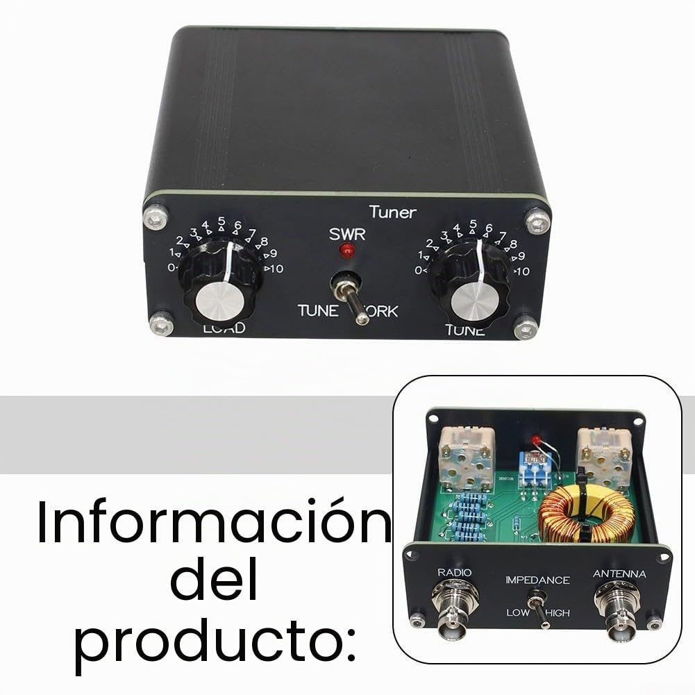 Sintonizador de antena manual Z-Match para radio HAM de 3 a 28 MHz, QRP 5 W sintonizador compacto con conector BNC y cables UHF, compatibilidad de línea de escalera de 40 a 10 m