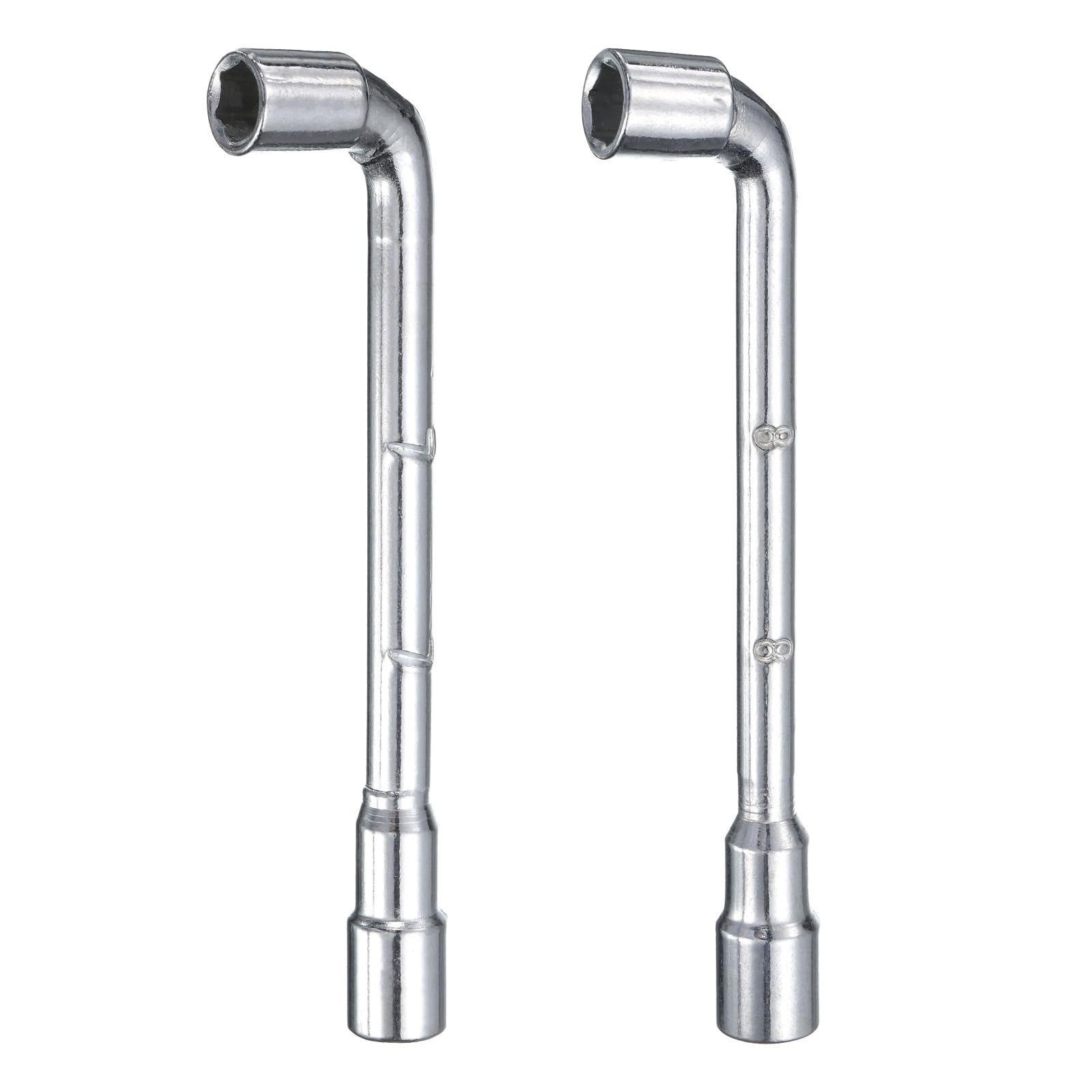 HARFINGTON 2pcs L Shaped Angled Hex Socket Wrench 7mm 8mm 45# Steel Double Ended Metric 6 Point Tubular Socket Spanner for General Repairing, Pipeline